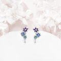 wholesale 925 Sterling Silver 925 Blue & Purple Enamel Flower CZ Dangle Earrings Hypoallergenic Jewelry for Women Girls-0-2