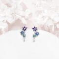wholesale 925 Sterling Silver Purple Blue Green Enamel Flower Cubic Zirconia Drop Earrings-0-2