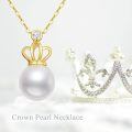 wholesale 14K Gold Diamond and Pearl Crown Pendant Necklace for Women (Length: 16-18)-0-4