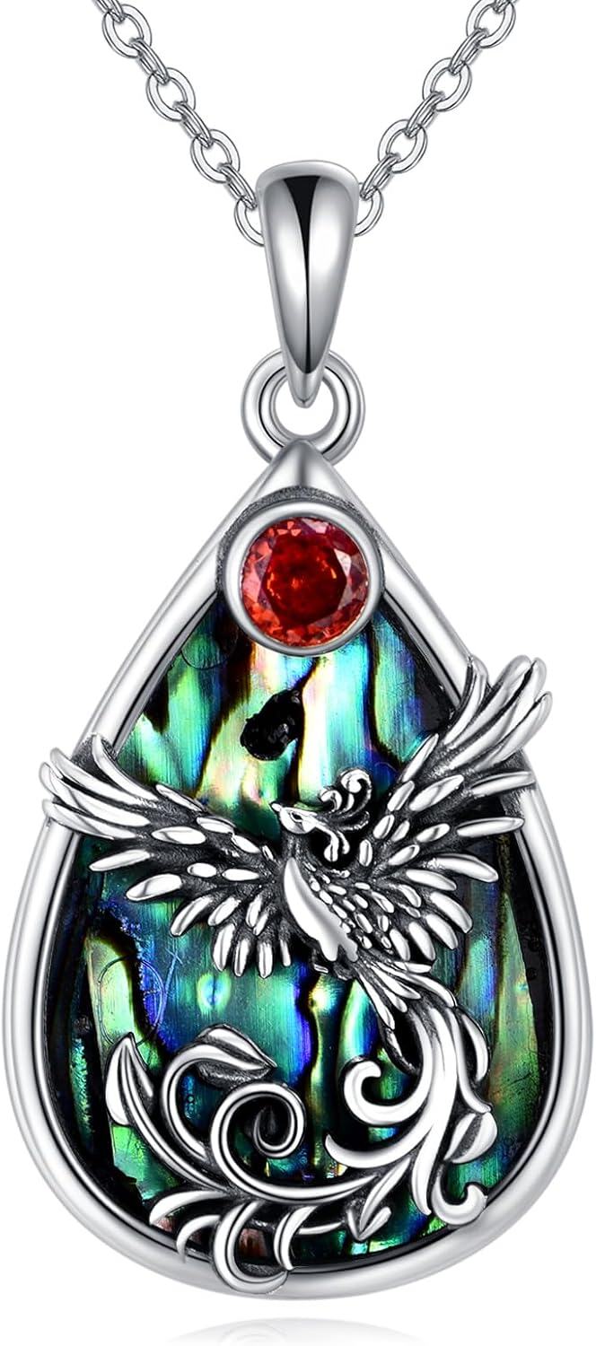 Sterling Silver Abalone Phoenix Pendant Necklace for Women-Phoenix Necklace