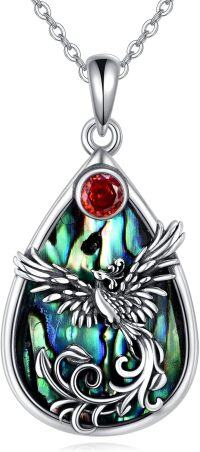 wholesale 925 Sterling Silver Abalone Shell Red Garnet Phoenix Pendant Necklace for Women-Phoenix Necklace