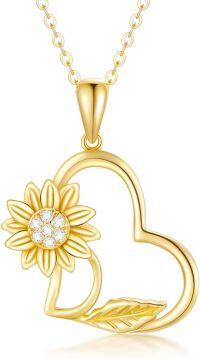 wholesale 14K Gold Sunflower Heart Pendant Necklace - You Are My Sunshine s for Her-Yellow Gold gold