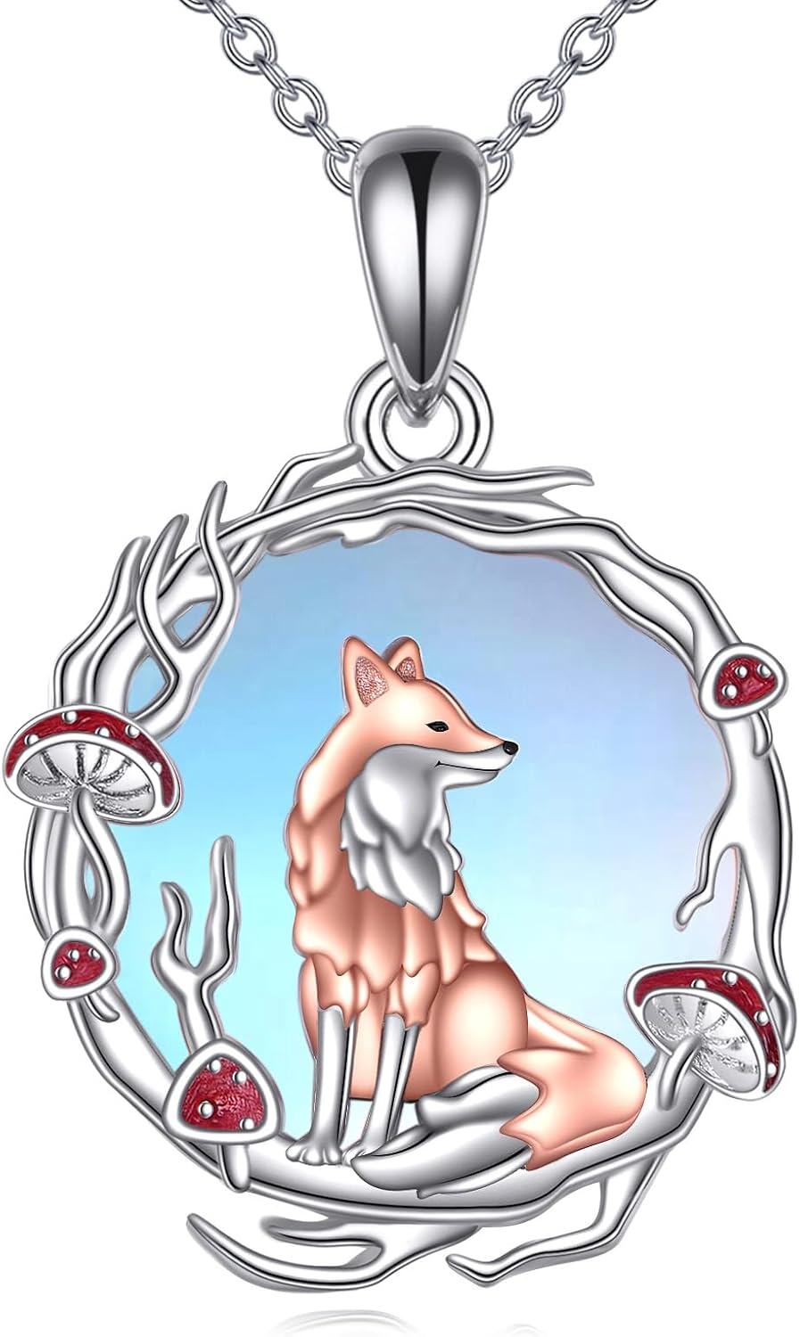 Sterling Silver Moonstone Turquoise Abalone Animal Necklace Cute Jewelry Gift-FOX