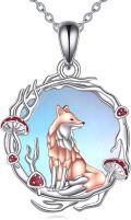 wholesale 925 Sterling Silver Fox Pendant with Mushrooms and Branches - Cute Nature Themed Jewelry for Women-0-0
