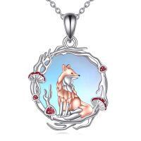 wholesale 925 Sterling Silver Fox Pendant with Mushrooms and Branches - Cute Nature Themed Jewelry for Women-FOX