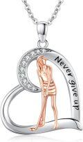 wholesale 925 Sterling Silver Never give up Inspirational Golf Player in Heart Pendant Necklace for Women-0-0