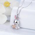 wholesale 925 Sterling Silver Rainbow Crystal Bunny Pendant Necklace for Girls' Gifts-0-1