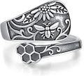 wholesale 925 Sterling Silver Turquoise Spoon Ring Adjustable Dragonfly Sunflower Bee Vintage Jewelry-0-0