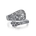 wholesale 925 Sterling Silver Turquoise Spoon Ring Adjustable Dragonfly Sunflower Bee Vintage Jewelry-0-0