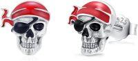 wholesale 925 Sterling Silver 925 Pirate Skull Crossbones Stud Earrings for Women and Girls - Hypoallergenic Jewelry-Skull2