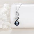 wholesale 925 Sterling Silver with Black Pearl and Cubic Zirconia Phoenix Pendant Necklace for Women-0-2