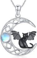 wholesale 925 Sterling Silver Moon Bat Pendant with Opal Stone and Celtic Knot Design Necklace-0-0