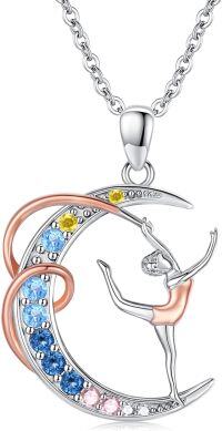 wholesale 925 Sterling Silver Moon & Dancer Pendant Necklace for Women Girls Yoga Fitness Gift-Gymnastics