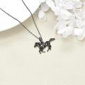 wholesale 925 Sterling Silver Black Geometric Horse Pendant Necklace for Women 30cm -0-1