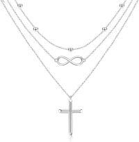 wholesale 925 Sterling Silver Infinity & Cross Layered Pendant Necklace Set - Holiday Gift Ideas for Her-Infinity Cross