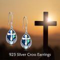 wholesale 925 Sterling Silver Abalone Shell & Opal Teardrop Cross Witch Knot Drop Earrings-0-4