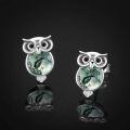 wholesale 925 Sterling Silver Green Agate Owl Stud Earrings - Cute Animal Jewelry for Women-0-1