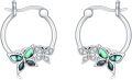 wholesale 925 Sterling Silver Green & Black Abalone Shell Butterfly Hoop Earrings 20mm Austrian Crystals-0-0