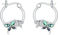 wholesale 925 Sterling Silver Green & Black Abalone Shell Butterfly Hoop Earrings 20mm Austrian Crystals-Abalone Butterfly