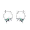 wholesale 925 Sterling Silver Green & Black Abalone Shell Butterfly Hoop Earrings 20mm Austrian Crystals-0-0