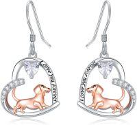 wholesale 925 Sterling Silver Birthstone Dachshund Earrings Cute Dog Dangle Jewelry Gifts for Women Lovers-04-April