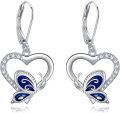 wholesale 925 Sterling Silver Heart-Shaped Blue Enamel Butterfly Drop Earrings for Women-0-0