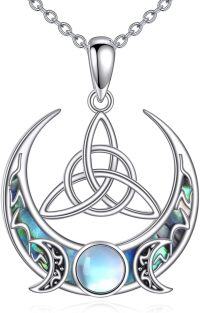 wholesale 925 Sterling Silver Abalone Shell Triquetra Moonstone Wiccan Pagan Pentagram Pendant Necklace-Abalone Necklace