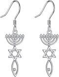 wholesale 925 Sterling Silver Star of David & Menorah Dangle Earrings - Messianic Jewish Gift for Her-0-0