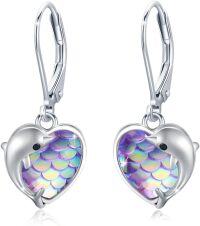 wholesale 925 Sterling Silver Mermaid Scale Heart-Shaped Dolphin Wave Stud Earrings for Women-Dolphin Earrings I