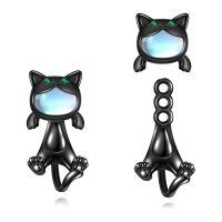 wholesale 925 Sterling Silver Cute Cat Drop Earrings Gun Black Plated Moonstone Zircon-Black Cat Stud Earrings