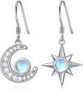wholesale 925 Sterling Silver Moonstone Star & Crescent Dangle Huggie Earrings-0-0