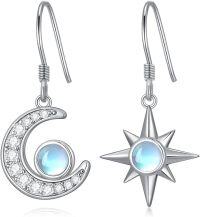 wholesale 925 Sterling Silver Moonstone Star & Crescent Dangle Huggie Earrings-Style 4