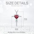TOUPOP Sterling Silver Garnet Cross Necklace January Birthstone Pendant-0-5