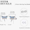 wholesale 925 Sterling Silver Dragonfly Stud Earrings with Blue Crystal for Women s-0-2