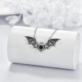 wholesale 925 Sterling Silver Gothic Bat Pendant Necklace with Black Stone - Halloween Costume Accessory for Women-0-1