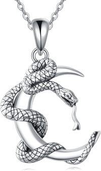 wholesale 925 Sterling Silver Snake Pendant Necklaces with Black Onyx Stones for Women s 48cm Chain Length-snake moon
