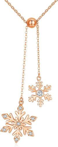 wholesale Rose Gold 925 Sterling Silver CZ Snowflake Earrings & Necklace Set - Winter s for Her-Snowflake Necklace(rose gold)