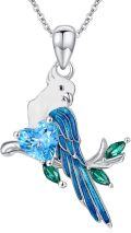 wholesale 925 Sterling Silver Blue Topaz & Emerald Heart Cockatiel Bird Charm Pendant Necklace-0-0