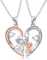 wholesale 925 Sterling Silver Elephant Heart Mother Daughter Necklaces Set with Cubic Zirconia Pendants for Women Girls Gifts-01-Elephants