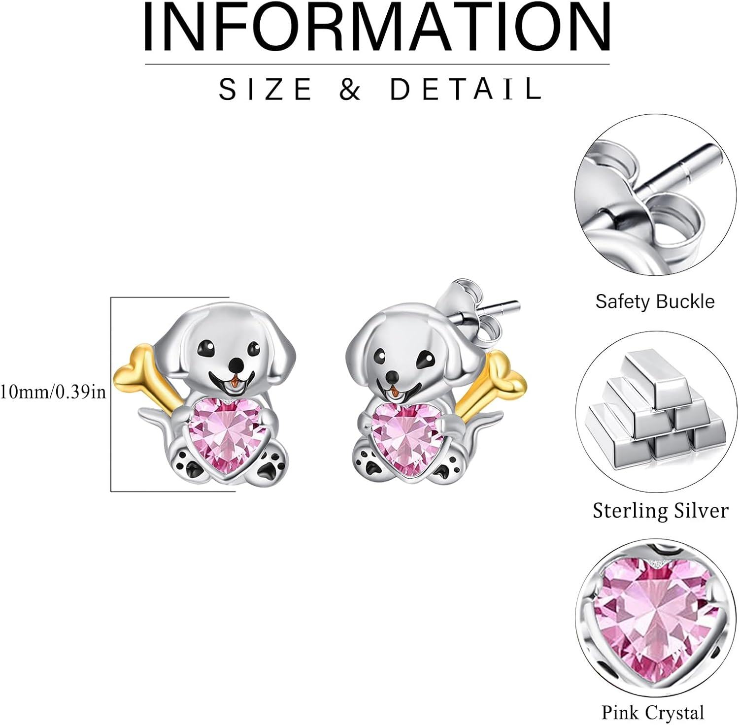 wholesale 925 Sterling Silver Hypoallergenic Dog Stud Earrings with Heart Crystal and Bone for Women Gifts-0-5