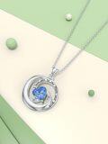 wholesale 925 Sterling Silver Blue Crystal Heart & Moon Charm Pendant Necklaces for Women Gifts-0-3