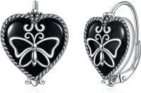 wholesale 925 Sterling Silver Metal Black Agate Celtic Butterfly Rose Heart Dangle Drop Earrings Gothic s for Women Girls-32-Black-Butterfly