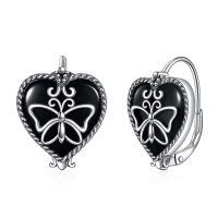 wholesale 925 Sterling Silver Black Onyx Heart Butterfly Drop Earrings For Women-32-Black-Butterfly