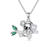 TOUPOP Sterling Silver & Stone Koala Necklace, Cute Animal Jewelry Gift for Women-undefined