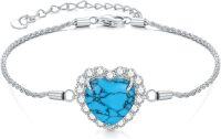 wholesale 925 Sterling Silver Heart-Shaped Turquoise and Cubic Zirconia Adjustable Bolo Bracelet for Women's Gifts-Heart C