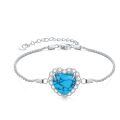 wholesale 925 Sterling Silver Heart-Shaped Turquoise and Cubic Zirconia Adjustable Bolo Bracelet for Women's Gifts-0-0