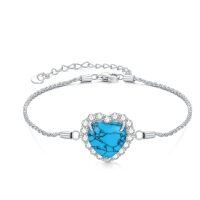 wholesale 925 Sterling Silver Heart-Shaped Turquoise and Cubic Zirconia Adjustable Bolo Bracelet for Women's Gifts-Heart C