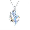 wholesale 925 Sterling Silver White Gold Plated Blue Enamel Hummingbird Flower Pendant Necklace-0-0