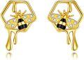 wholesale 925 Sterling Silver Plated Gold Honey Bee Stud Earrings - Cute Insect  for Women Girls-0-0