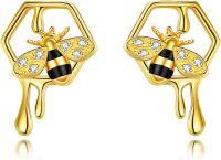 wholesale 925 Sterling Silver Plated Gold Honey Bee Stud Earrings - Cute Insect  for Women Girls-Bee